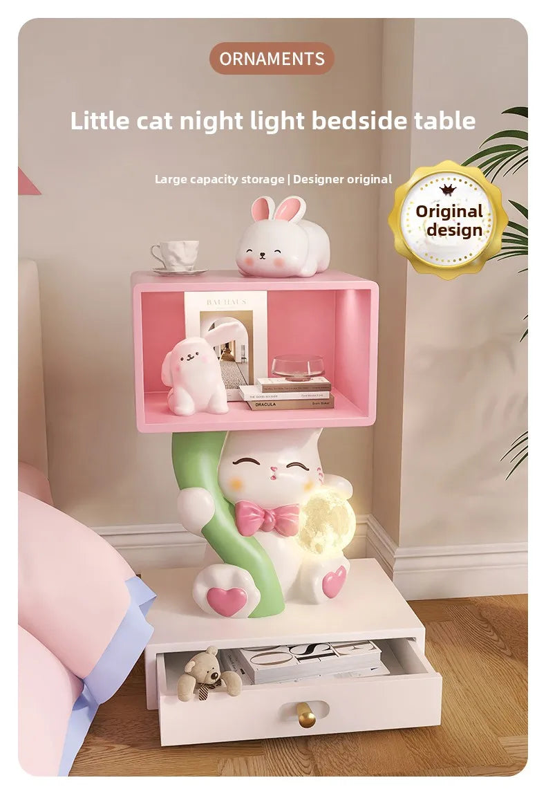 Cartoon Cute Cat Figurine Bedside Table Girl Children&