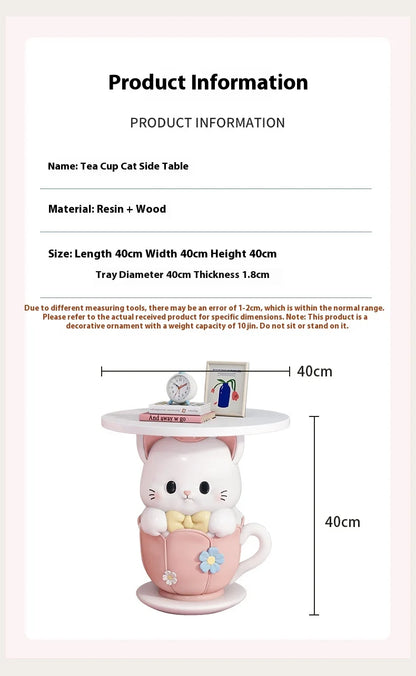 Kawaii Room Decor Coffee Table Sofa Side Table Girl Bedroom Nightstand Cartoon Cat Floor Decoration Cream Living Room Furniture - https://mohammadcollection.com