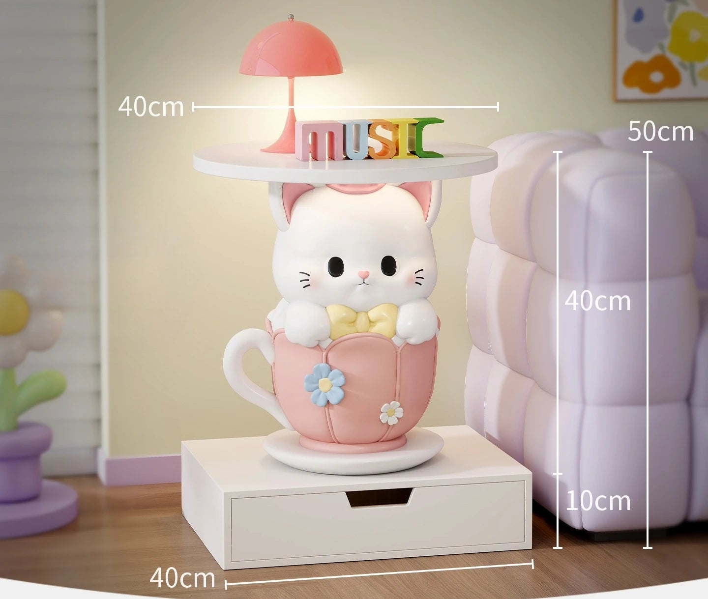 Kawaii Room Decor Coffee Table Sofa Side Table Girl Bedroom Nightstand Cartoon Cat Floor Decoration Cream Living Room Furniture - https://mohammadcollection.com