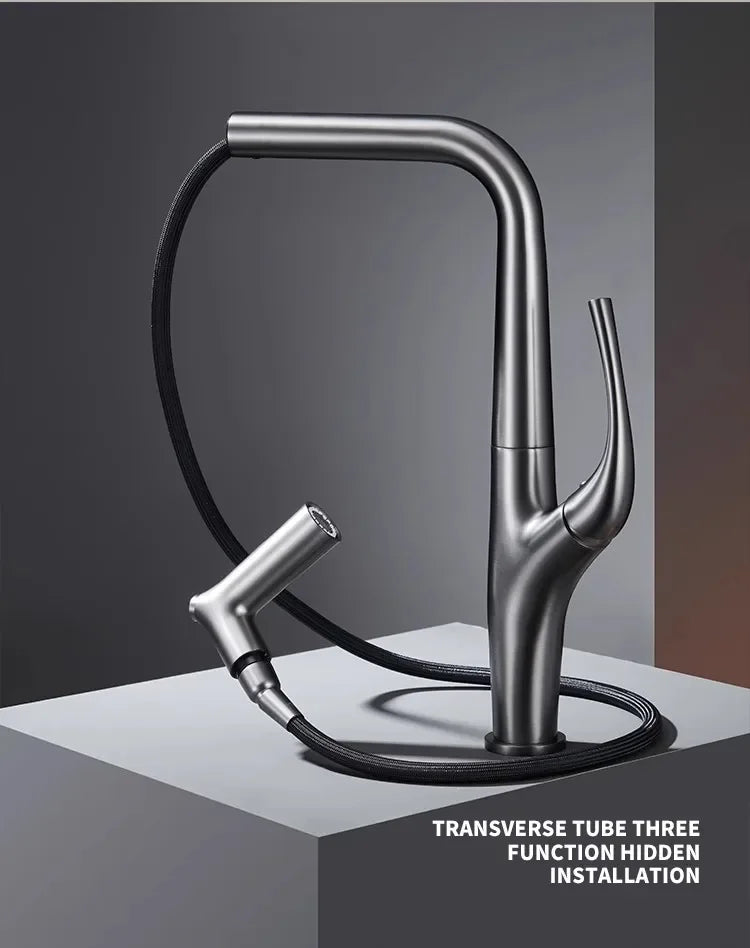 Black brass kitchen faucet with pull-out water filter tap and 3-way deck-mounted sink mixer from 𝕄𝕔 𝕋𝕙𝕖 𝔹𝕝𝕒𝕔𝕜 𝔻𝕚�