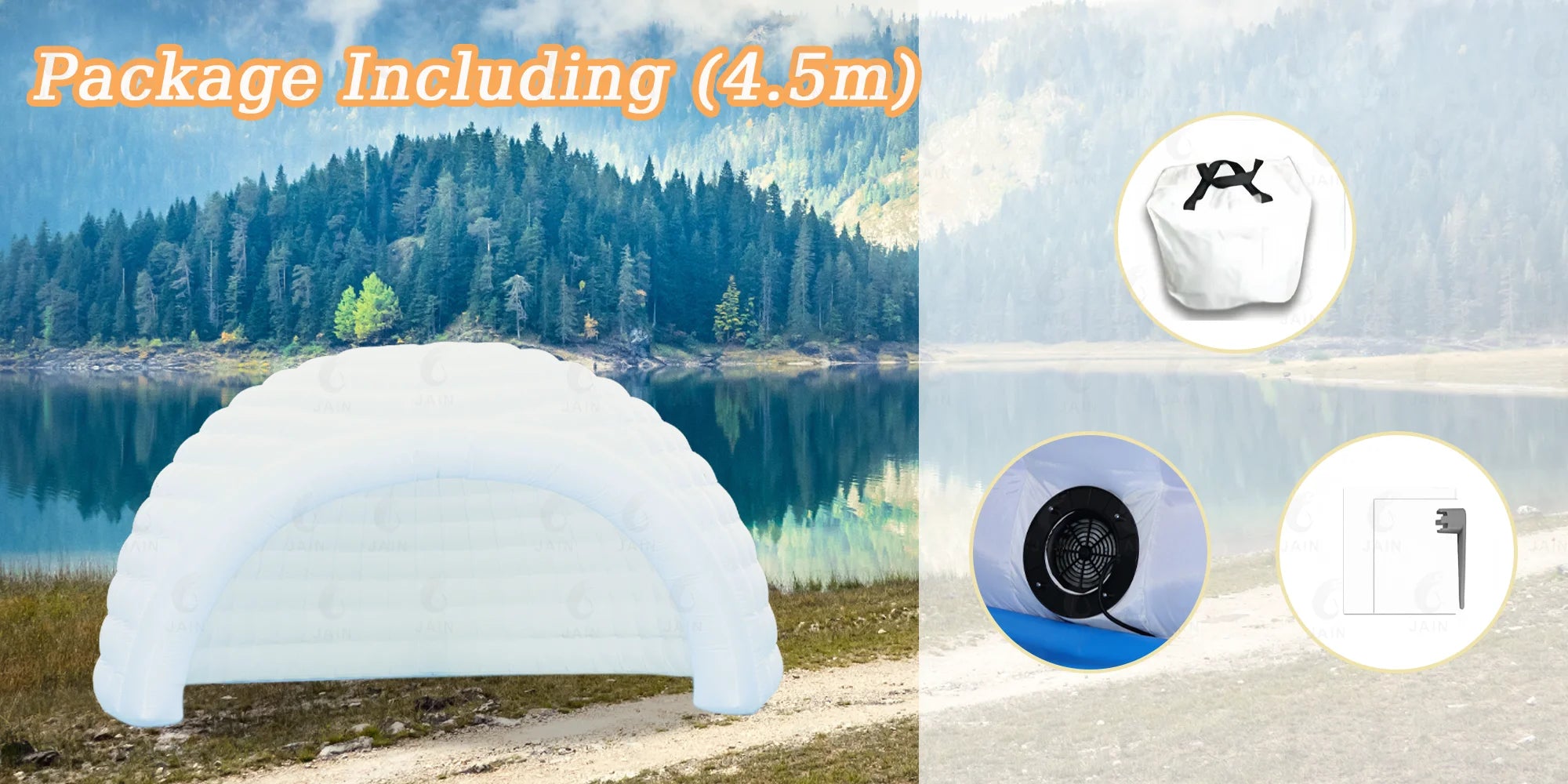 MC THE BLACK DIAMOND inflatable pop-up igloo dome tent set up outdoors, showcasing its compact, inflatable design and durable fabric.