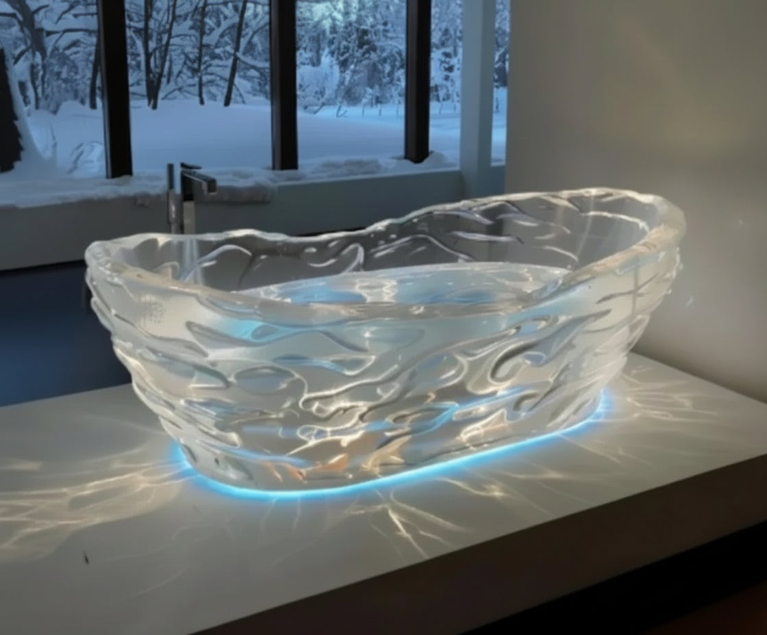 Y Transparent bathtub AI concept couple freestanding crystal corrugated resin bathtub - https://mohammadcollection.com