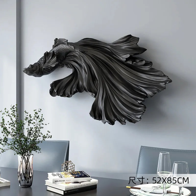 Nordic Home Wall Decor 85cm Fighting Fish Statue Sculpture Feng Shui Decoration Modern Living Room Porch 3D Wall Art Decoration - 𝕄𝕮 𝕋𝕙𝕖 𝔹𝕝𝕒𝕔𝕜 𝔻𝕚𝕒𝕞𝕠𝕟𝕕