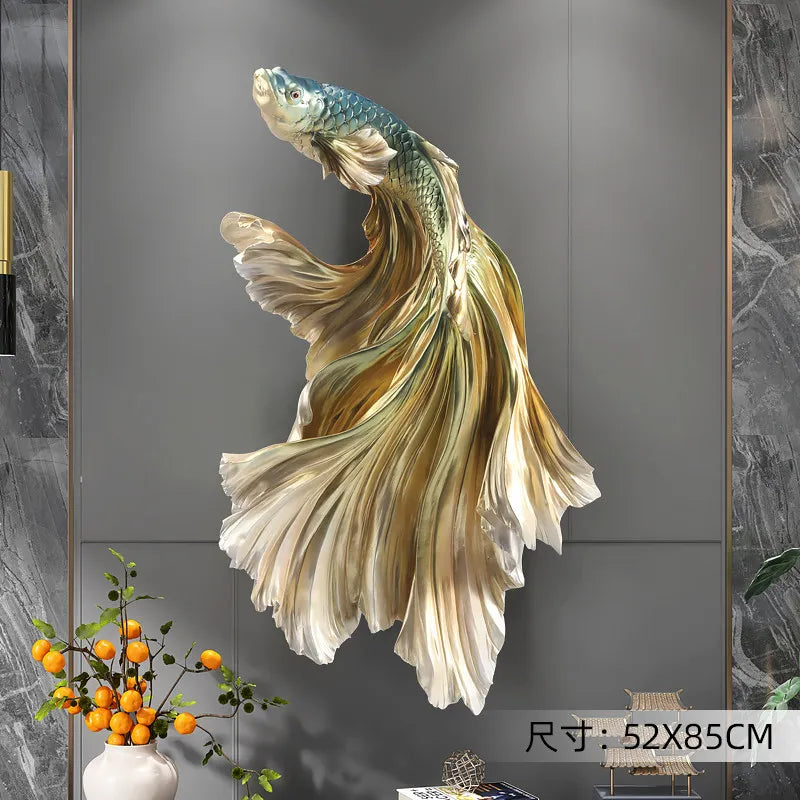 Nordic Home Wall Decor 85cm Fighting Fish Statue Sculpture Feng Shui Decoration Modern Living Room Porch 3D Wall Art Decoration - 𝕄𝕮 𝕋𝕙𝕖 𝔹𝕝𝕒𝕔𝕜 𝔻𝕚𝕒𝕞𝕠𝕟𝕕