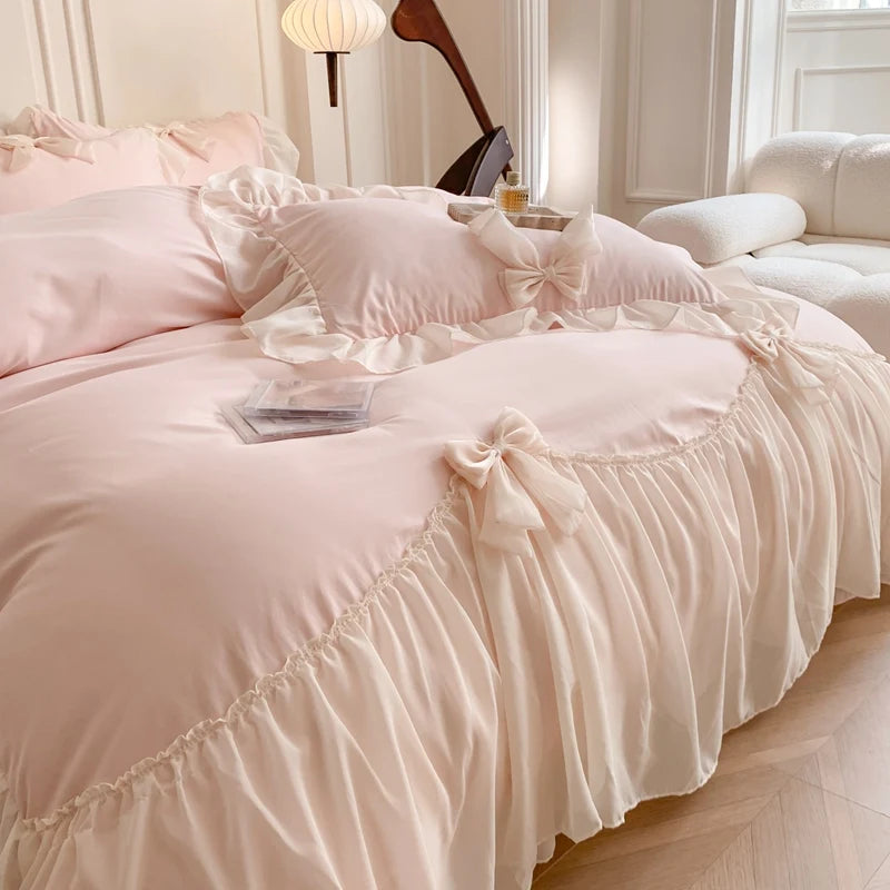 3-piece white bedding set with ruffled duvet cover by 𝕄𝕔 𝕋𝕙𝕖 𝔹𝕝𝕒𝕔𝕜 𝔻𝕚𝕒𝕞𝕠