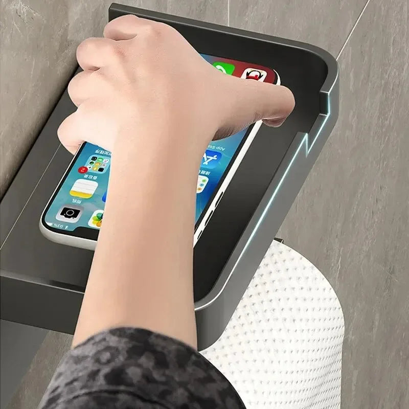 Plastic toilet paper holder and bathroom storage rack with towel and seasoning bottle holders, wall-mounted by MC THE BLACK DIAMOND.