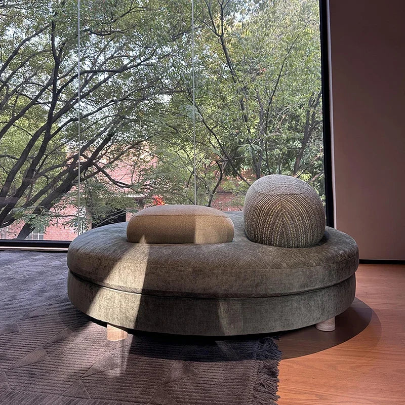 Large green fabric sectional sofa by MC THE BLACK DIAMOND featuring French pebble design and special-shaped modular love seat.