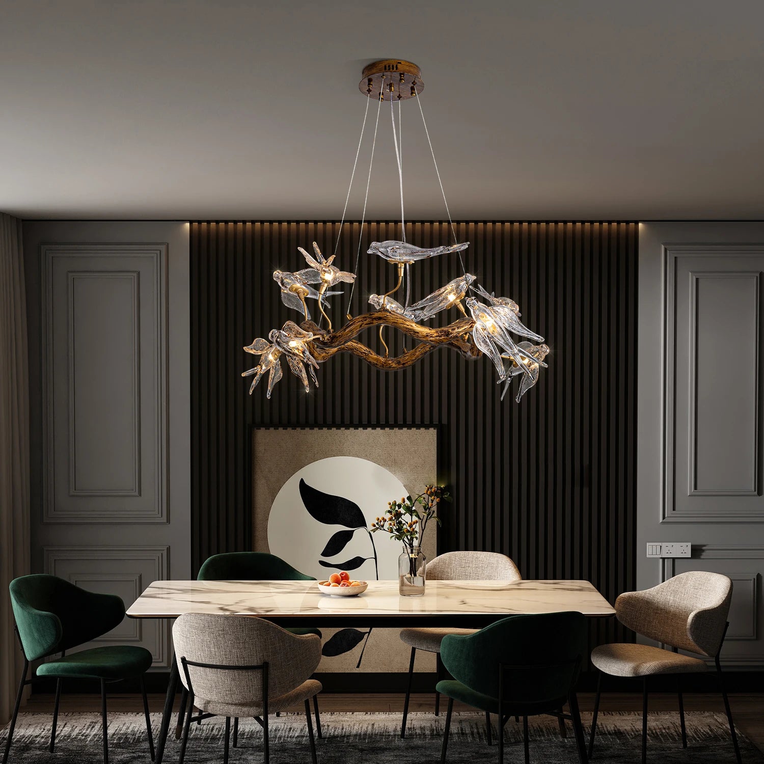 Vintage round bird ceiling chandelier featuring swallow design, MC THE BLACK DIAMOND chandelier lighting fixture with ornate metalwork.