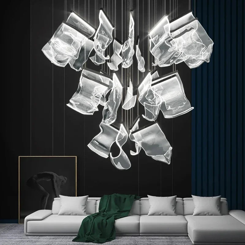 Modern MC THE BLACK DIAMOND LED chandelier hanging light for living and dining rooms, stylish decor for stairways and villas.