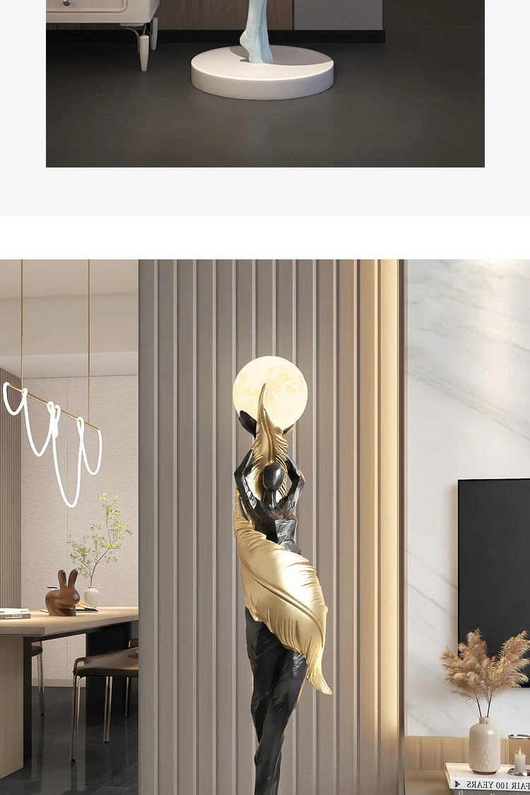 Modern HomeDecor Abstract Feather Girl Art Sculpture Ornament Large Size Figure Statue Living Room Floor Decor Resin Crafts Gift - https://mohammadcollection.com