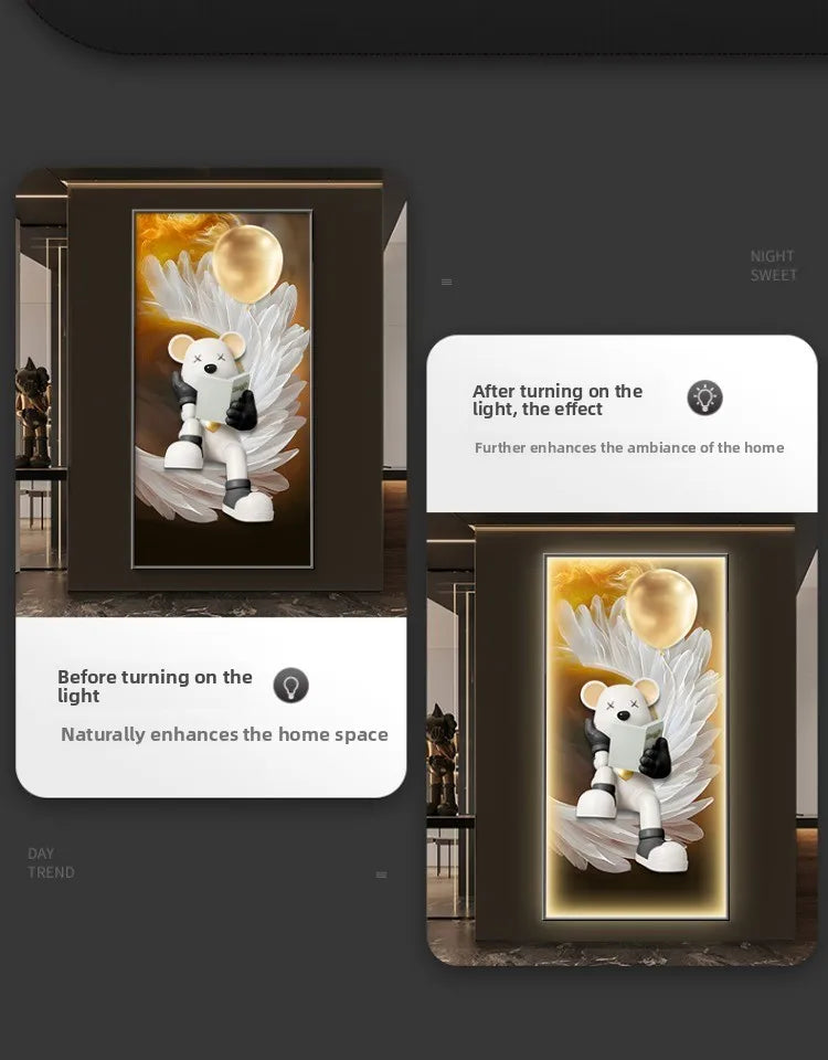 Modern cartoon bear wall decor poster by MC THE BLACK DIAMOND featuring luminous, creative mural style painting for living room or corridor.