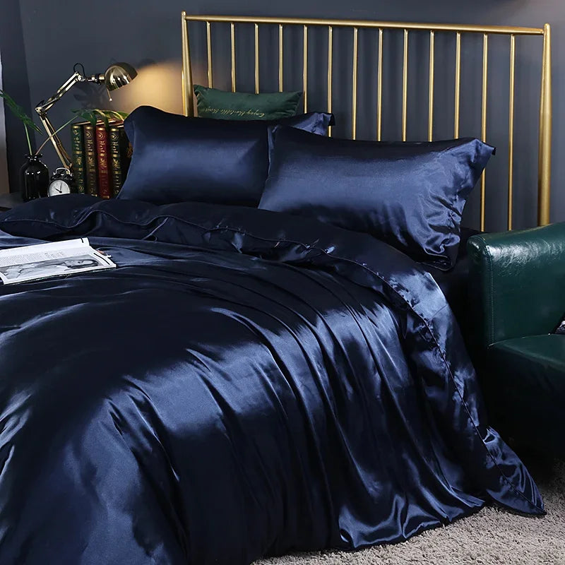 Luxury silk bedding set with duvet cover, fitted sheet, pillowcases, in solid color, king and queen sizes by 𝕄𝕔 𝕋𝕙𝕖 𝔹𝕝𝕒𝕔𝕜 𝔻