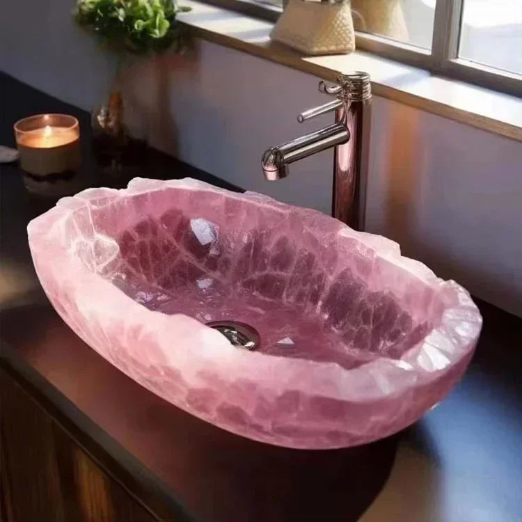 Handmade Rose Quartz vessel sink from 𝕄𝕮 𝕋𝕙𝕖 𝔹𝕝𝕒𝕔𝕜 𝔻𝕚𝕒𝕞𝕠𝕟�