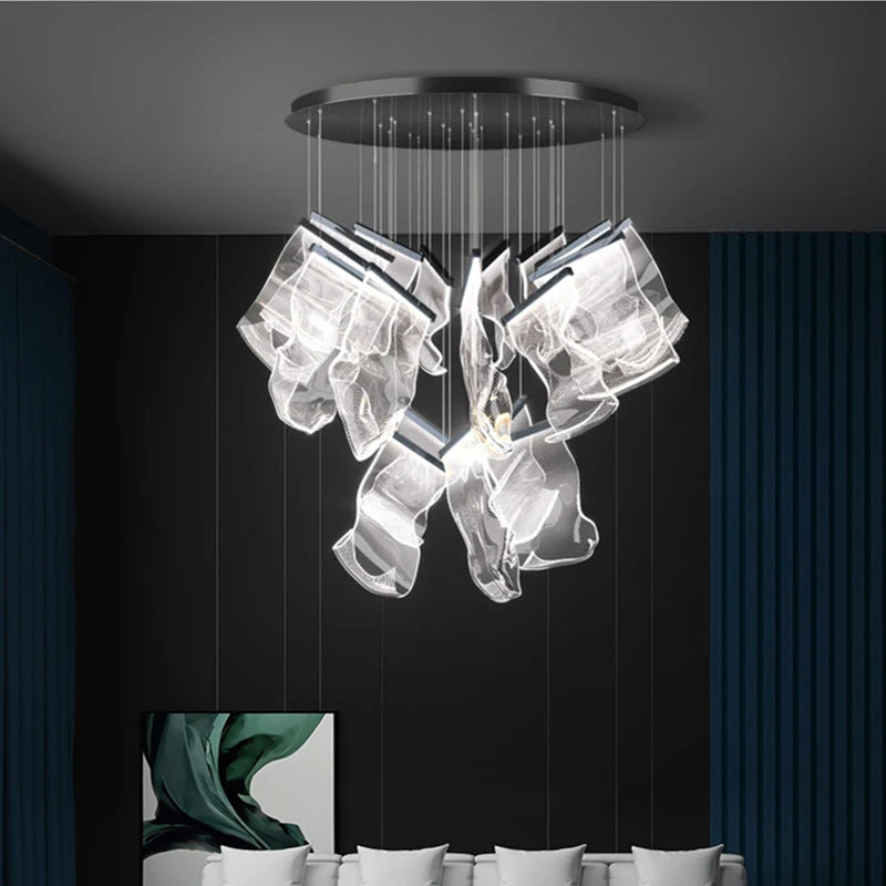Modern MC THE BLACK DIAMOND LED chandelier hanging light fixture for living and dining room decor with contemporary design.