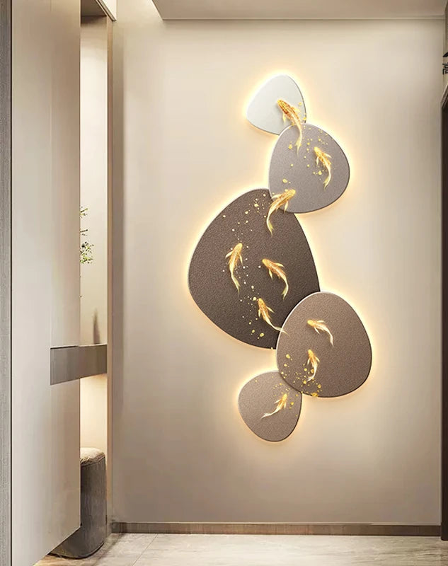Home Art Decor Nine Fish Map Lamp painting Light Luxury Corridor Aisle Wall Decoration Luminous Murals High-end Hanging Painting - 𝕄𝕮 𝕋𝕙𝕖 𝔹𝕝𝕒𝕔𝕜 𝔻𝕚𝕒𝕞𝕠𝕟𝕕