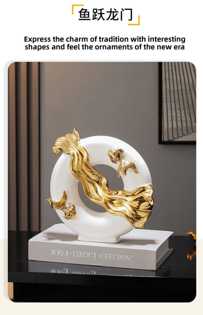 Modern Art Home Decor, Chinese Koi Lucky Ornament, Ceramic Crafts, Light Luxury Living Room, Study, Office Decorative Figurines - 𝕄𝕮 𝕋𝕙𝕖 𝔹𝕝𝕒𝕔𝕜 𝔻𝕚𝕒𝕞𝕠𝕟𝕕