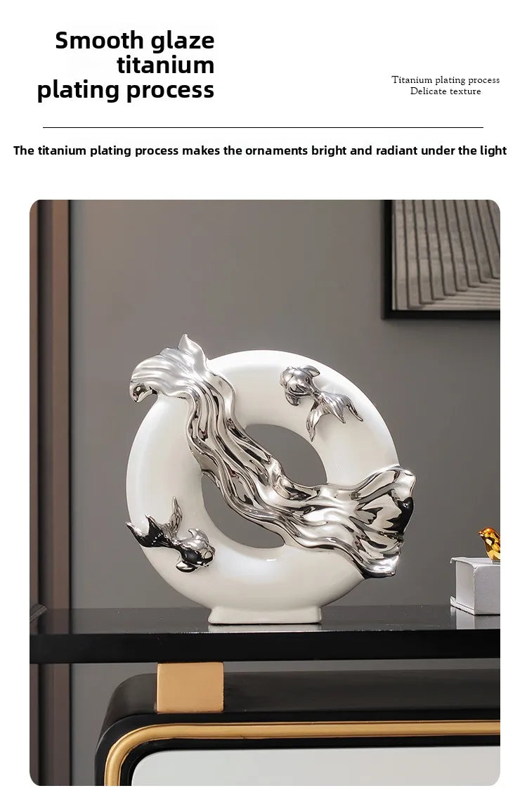 Modern Art Home Decor, Chinese Koi Lucky Ornament, Ceramic Crafts, Light Luxury Living Room, Study, Office Decorative Figurines - 𝕄𝕮 𝕋𝕙𝕖 𝔹𝕝𝕒𝕔𝕜 𝔻𝕚𝕒𝕞𝕠𝕟𝕕