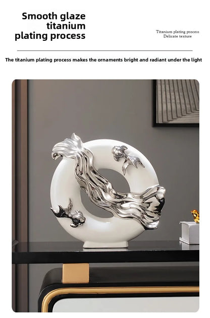Modern Art Home Decor, Chinese Koi Lucky Ornament, Ceramic Crafts, Light Luxury Living Room, Study, Office Decorative Figurines - 𝕄𝕮 𝕋𝕙𝕖 𝔹𝕝𝕒𝕔𝕜 𝔻𝕚𝕒𝕞𝕠𝕟𝕕