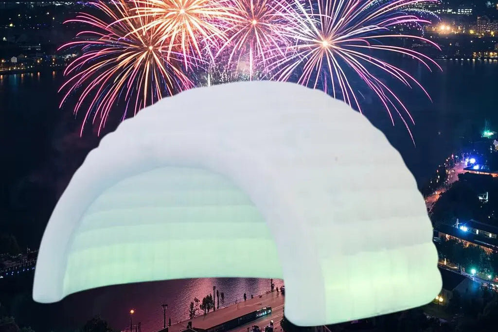 MC THE BLACK DIAMOND inflatable pop-up igloo dome tent set up outdoors, showcasing its lightweight, portable design for camping adventures.