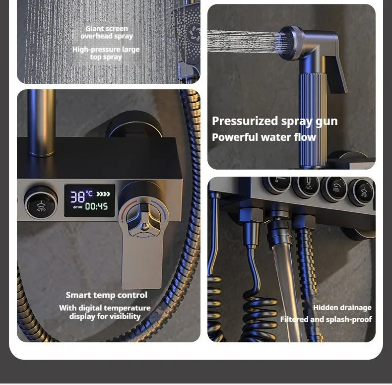 Modern MC The Black Diamonds bathroom shower head set with sleek bath fixtures and adjustable shower system for home use.
