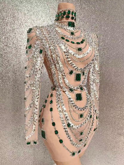 MC Women transparent rhinestones bodycon dress featuring sparkly embellishments and a fitted silhouette by MC THE BLACK DIAMOND