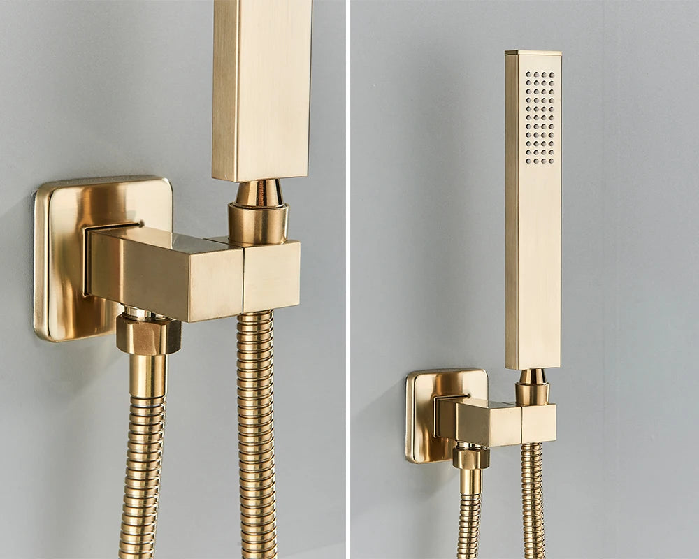 Black thermostatic bathroom shower faucet set with dual handles and sleek design, featuring the 𝕄𝕔 𝕋𝕙𝕖 𝔹𝕝𝕒𝕔𝕜 𝔻𝕚𝕒�
