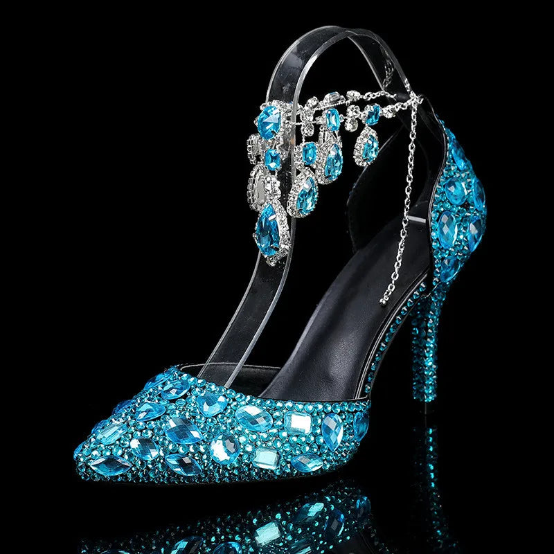 Bling Luxury Handmade Full Rhinestones Women Pumps Fashion Diamonds Crystal Pendant Banquet High heels Party Prom Wedding Shoes - https://mohammadcollection.com