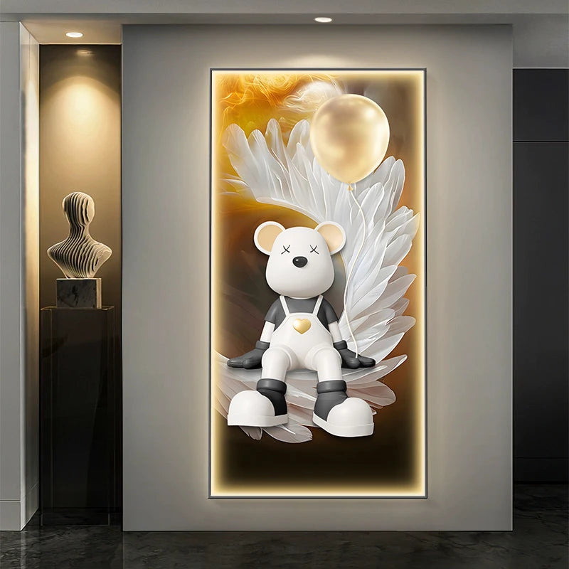 Colorful cartoon bear wall decor poster by MC THE BLACK DIAMOND, modern luminous painting for living room or corridor decor.