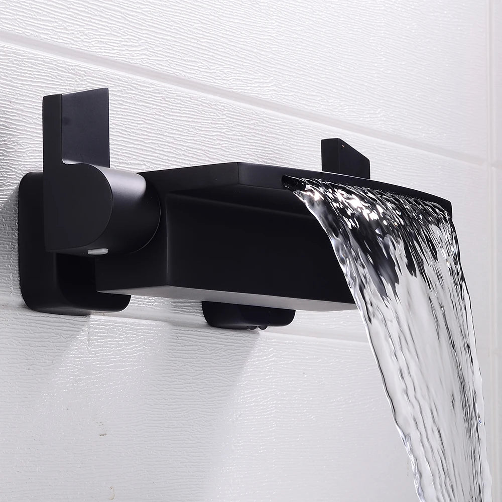 Black bathroom waterfall bath faucet by 𝕄𝕔 𝕋𝕙𝕖 𝔹𝕝𝕒𝕔𝕜 𝔻𝕚𝕒𝕞𝕠𝕟�