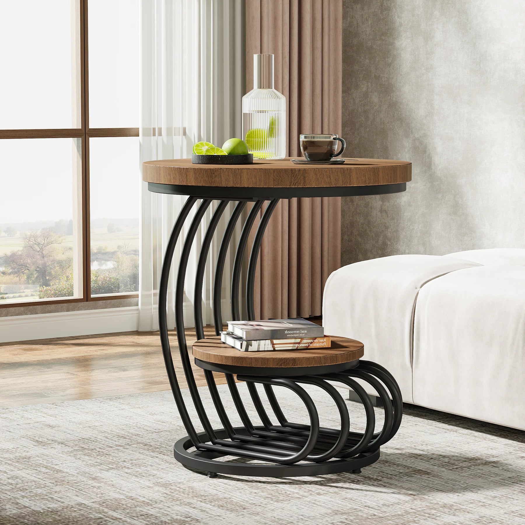 Modern white gold end table by MC THE BLACK DIAMOND with two-tier faux marble surface and storage shelf for bedroom or living room.