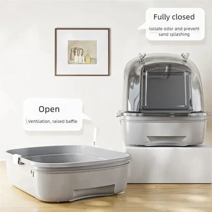 Extra-large semi-enclosed cat litter box with drawer style by MC THE BLACK DIAMOND, featuring a fully enclosed design for easy cleaning.