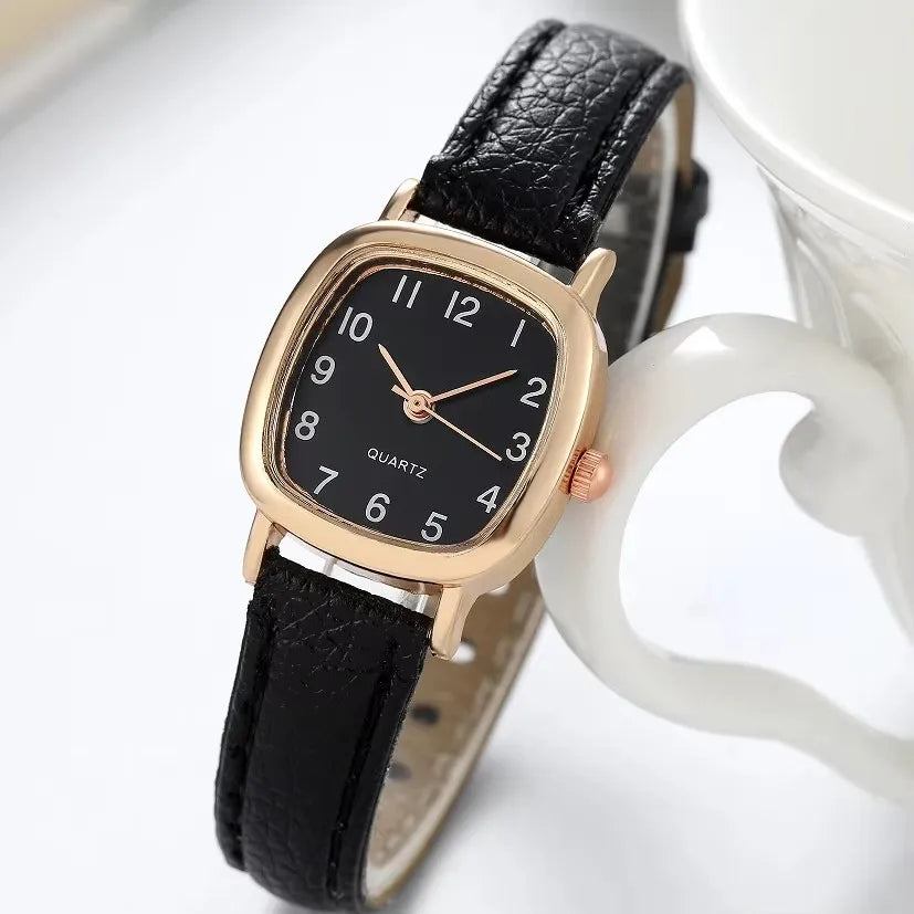 MC THE BLACK DIAMOND women's square vintage belt watch with a small dial, quartz movement, and simple design.