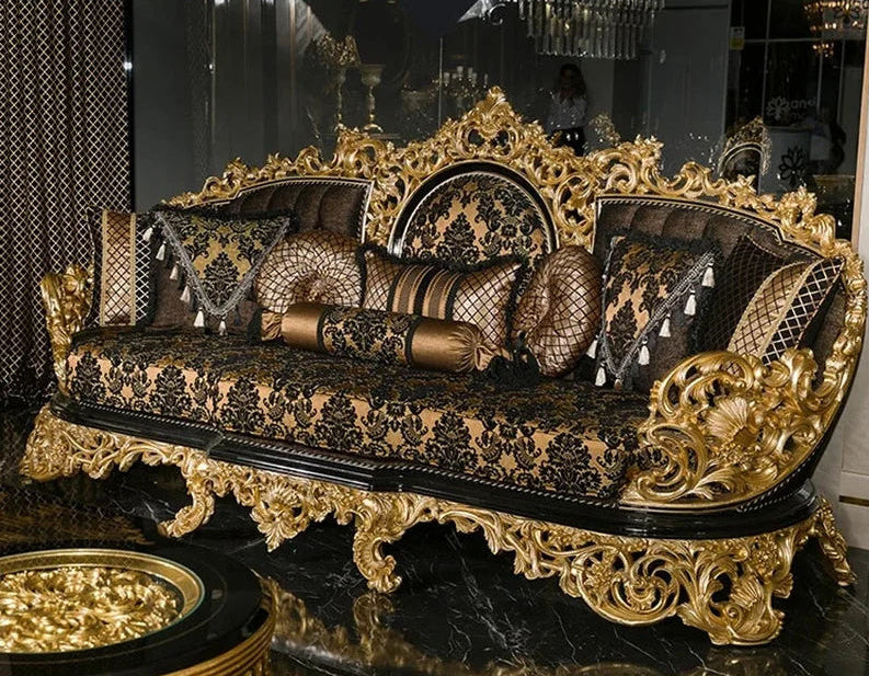 Antique Baroque style luxury sofa set by MC THE BLACK DIAMOND, featuring ornate carved wood and plush upholstery for elegant home decor.