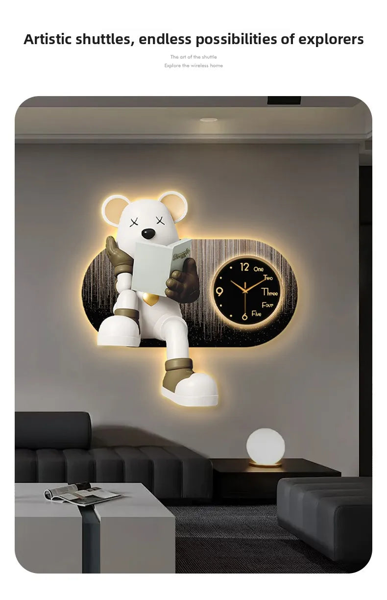 Creative Living Room Decoration Wall Clock Modern Design Cartoon Bear LED Clock Wall Painting Children Room Clock Luminous Mute - 𝕄𝕮 𝕋𝕙𝕖 𝔹𝕝𝕒𝕔𝕜 𝔻𝕚𝕒𝕞𝕠𝕟𝕕
