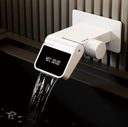 Luxury brass white bathroom faucet with wall mounted design LED digital display Hot and Cold dual control Simple washbasin Mixer - https://mohammadcollection.com
