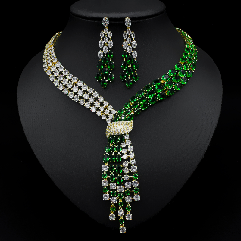 Handmade Lab Emerald Diamond Jewelry set 14K White Gold Wedding Rings Earrings Necklace For Women Bridal Engagement Jewelry Gift - https://mohammadcollection.com