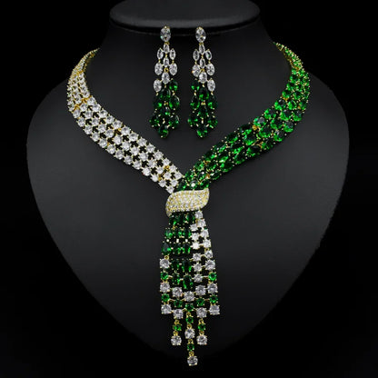 Handmade Lab Emerald Diamond Jewelry set 14K White Gold Wedding Rings Earrings Necklace For Women Bridal Engagement Jewelry Gift - https://mohammadcollection.com