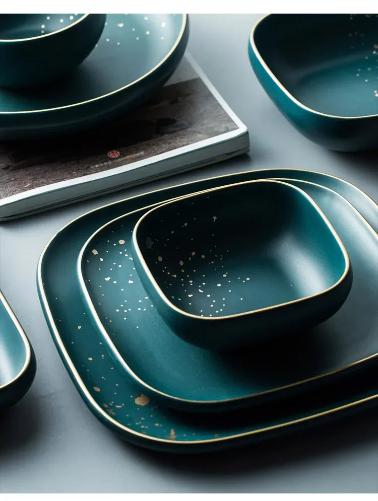 Ceramic Western plate set in Nordic dark green by 𝕄𝕔 𝕋𝕙𝕖 𝔹𝕝𝕒𝕔𝕜 𝔻𝕚𝕒𝕞𝕠�