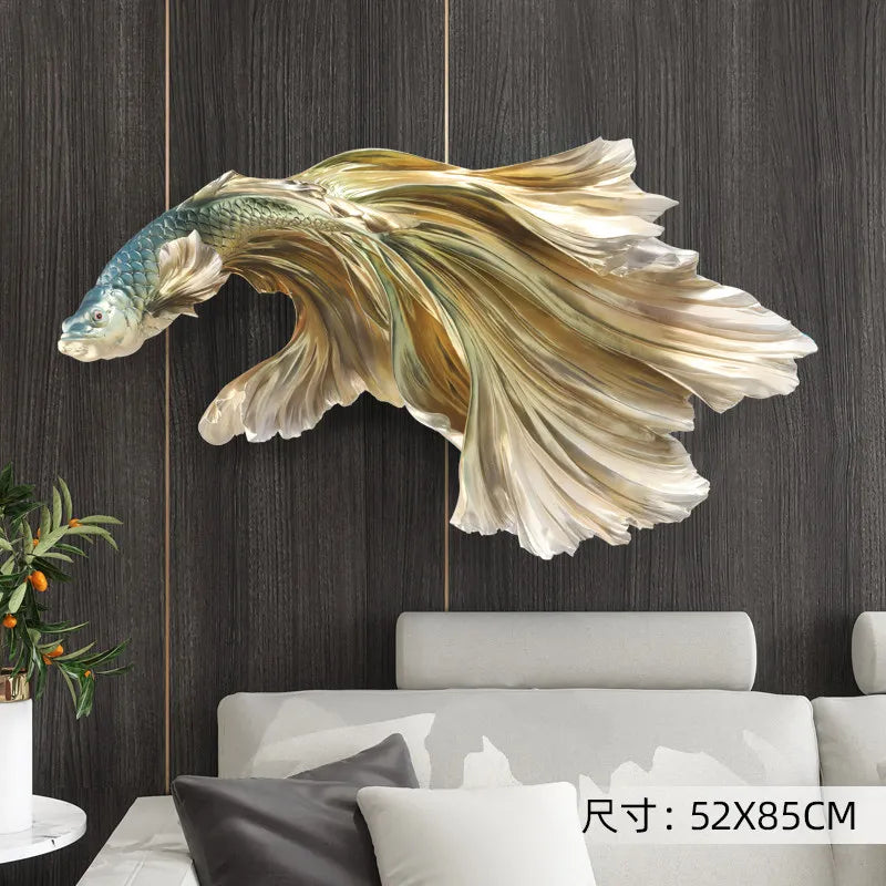 Nordic Home Wall Decor 85cm Fighting Fish Statue Sculpture Feng Shui Decoration Modern Living Room Porch 3D Wall Art Decoration - 𝕄𝕮 𝕋𝕙𝕖 𝔹𝕝𝕒𝕔𝕜 𝔻𝕚𝕒𝕞𝕠𝕟𝕕