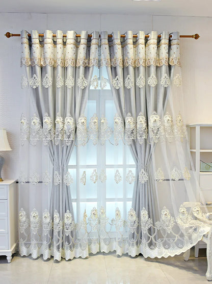 Elegant Double-Layer Curtains with Embossed Base &amp; 3D Embroidered Detailing Decorative Blackout Drapes for Bedroom/Living Room - https://mohammadcollection.com