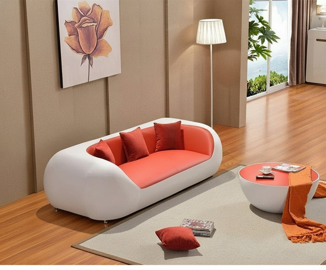 Manbas Italian genuine leather couch by MC THE BLACK DIAMOND, modern living room sofa with top-grade cow leather and stylish arc design