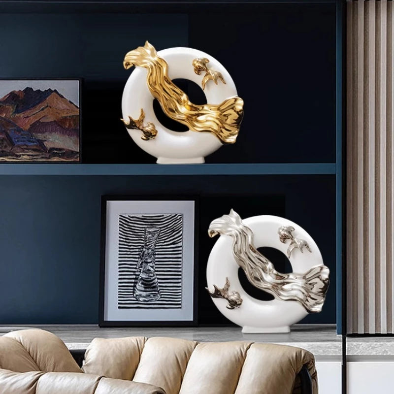 Modern Art Home Decor, Chinese Koi Lucky Ornament, Ceramic Crafts, Light Luxury Living Room, Study, Office Decorative Figurines - 𝕄𝕮 𝕋𝕙𝕖 𝔹𝕝𝕒𝕔𝕜 𝔻𝕚𝕒𝕞𝕠𝕟𝕕