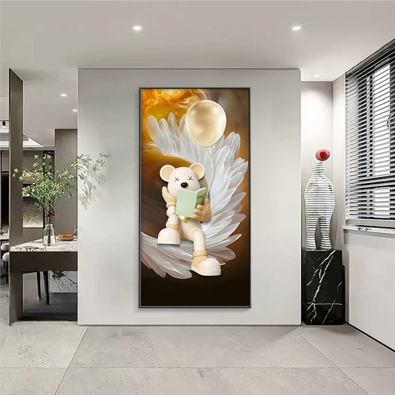 Modern cartoon bear wall decor poster by MC THE BLACK DIAMOND, luminous LED painting for living room or corridor decor.