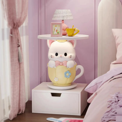Kawaii Room Decor Coffee Table Sofa Side Table Girl Bedroom Nightstand Cartoon Cat Floor Decoration Cream Living Room Furniture - https://mohammadcollection.com