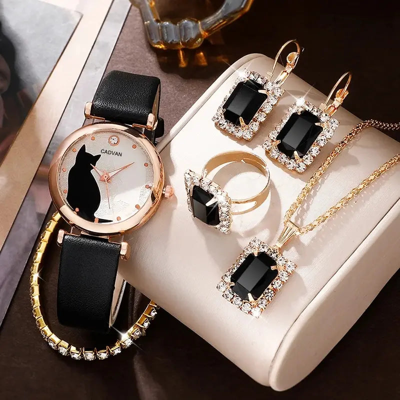 Six-piece women's fashion quartz watch set by 𝕄𝕔 𝕋𝕙𝕖 𝔹𝕝𝕒𝕔𝕜 𝔻𝕚𝕒𝕞𝕠𝕟