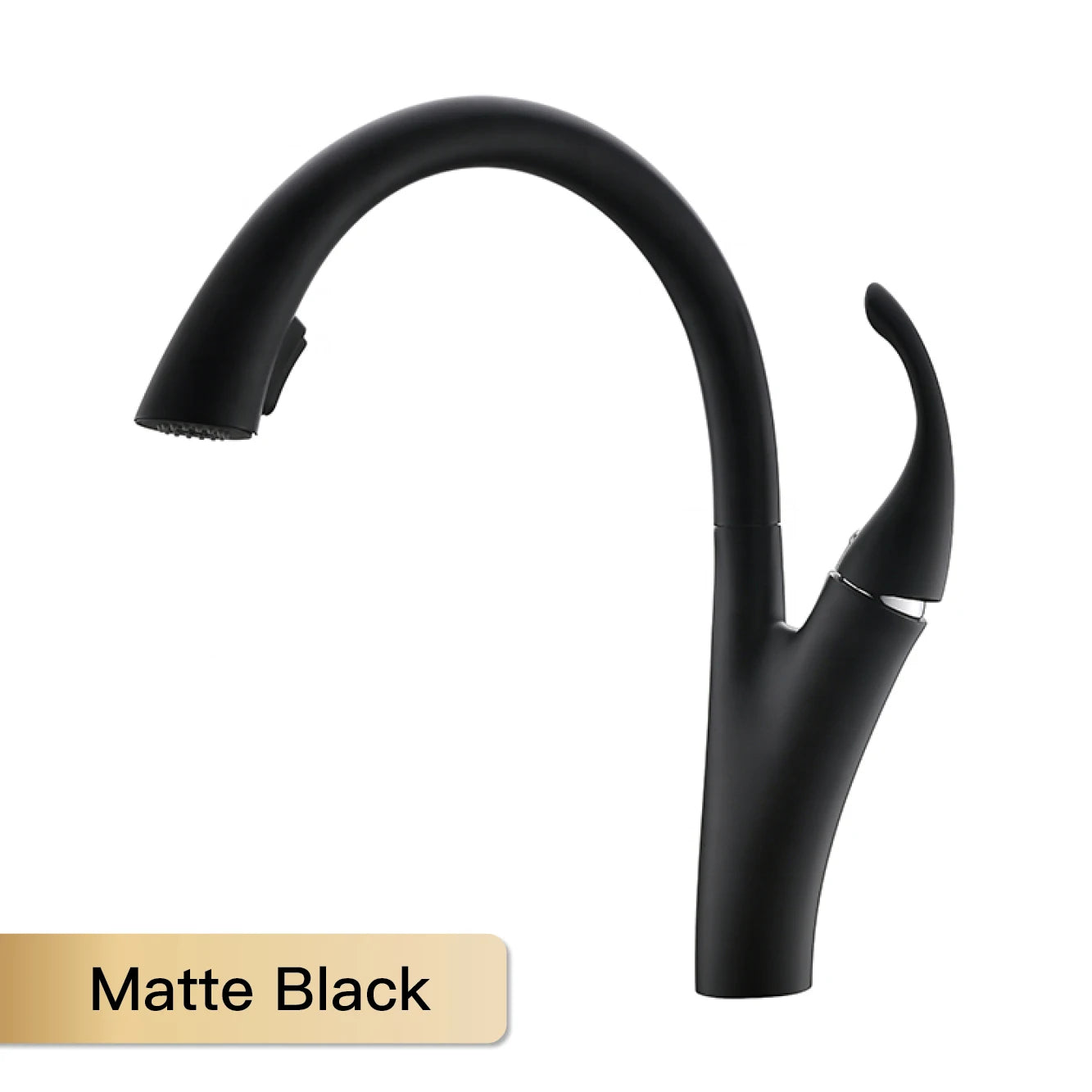 Modern black brass kitchen faucet with single handle, pull-out spray, hot and cold water, by MC THE BLACK DIAMOND.