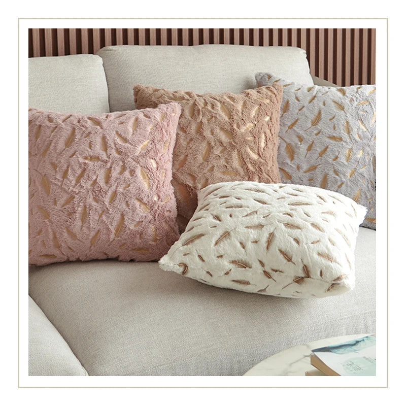 Gold feather velvet pillow cover with decorative design, 45x45 cm, suitable for sofa or car decor, by 𝕄𝕔 𝕋𝕙𝕖 𝔹𝕝𝕒𝕔𝕜 𝔻