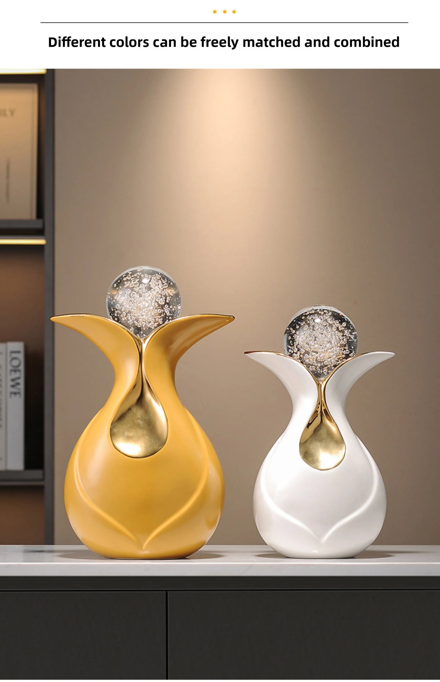 Modern Art Ceramic Ornaments Crystal Ball Feng Shui Home Decor Living Room Wine Cabinet TV Cabinet Office Decorative Figurines - 𝕄𝕮 𝕋𝕙𝕖 𝔹𝕝𝕒𝕔𝕜 𝔻𝕚𝕒𝕞𝕠𝕟𝕕