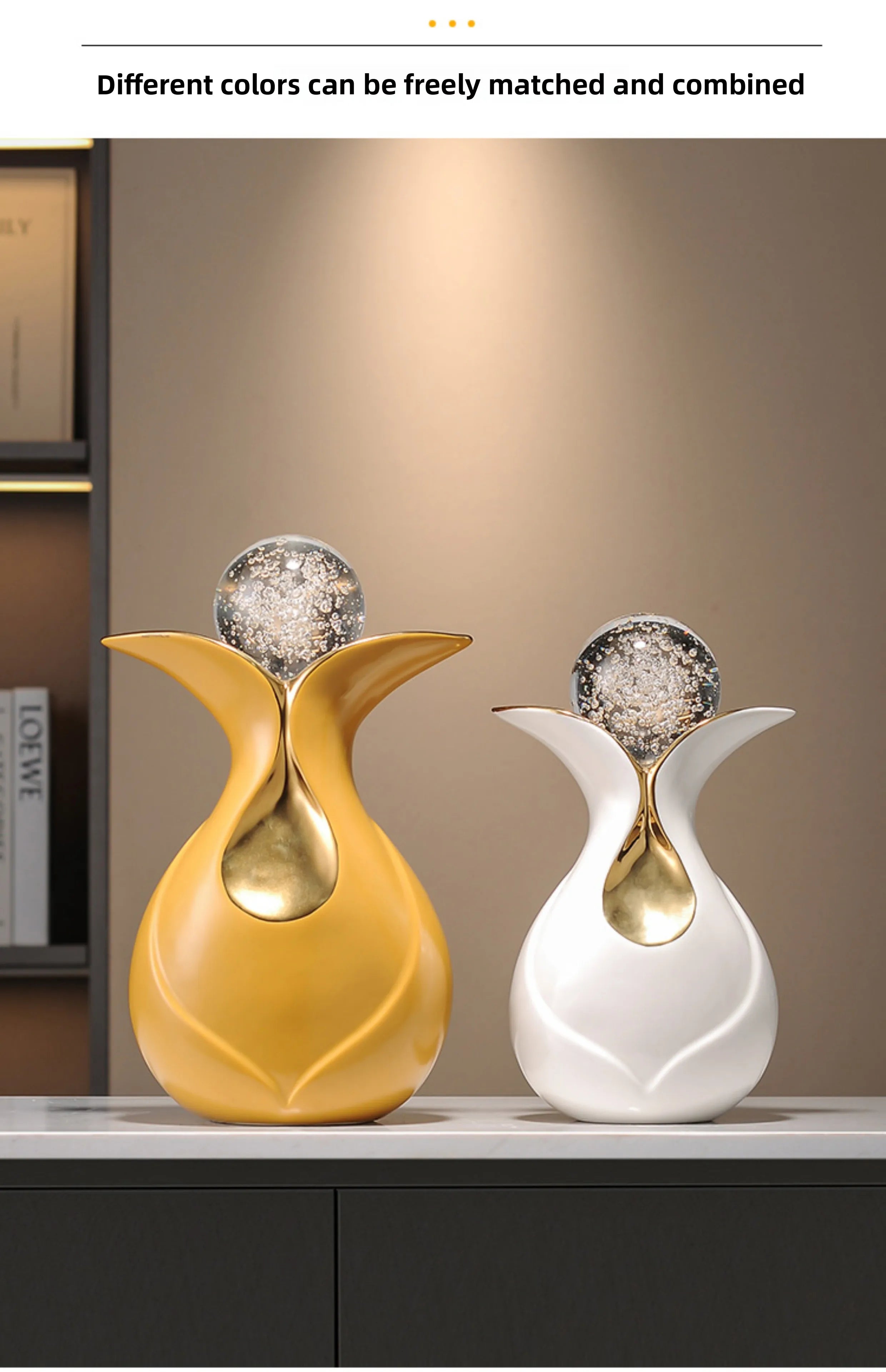 Modern Art Ceramic Ornaments Crystal Ball Feng Shui Home Decor Living Room Wine Cabinet TV Cabinet Office Decorative Figurines - 𝕄𝕮 𝕋𝕙𝕖 𝔹𝕝𝕒𝕔𝕜 𝔻𝕚𝕒𝕞𝕠𝕟𝕕
