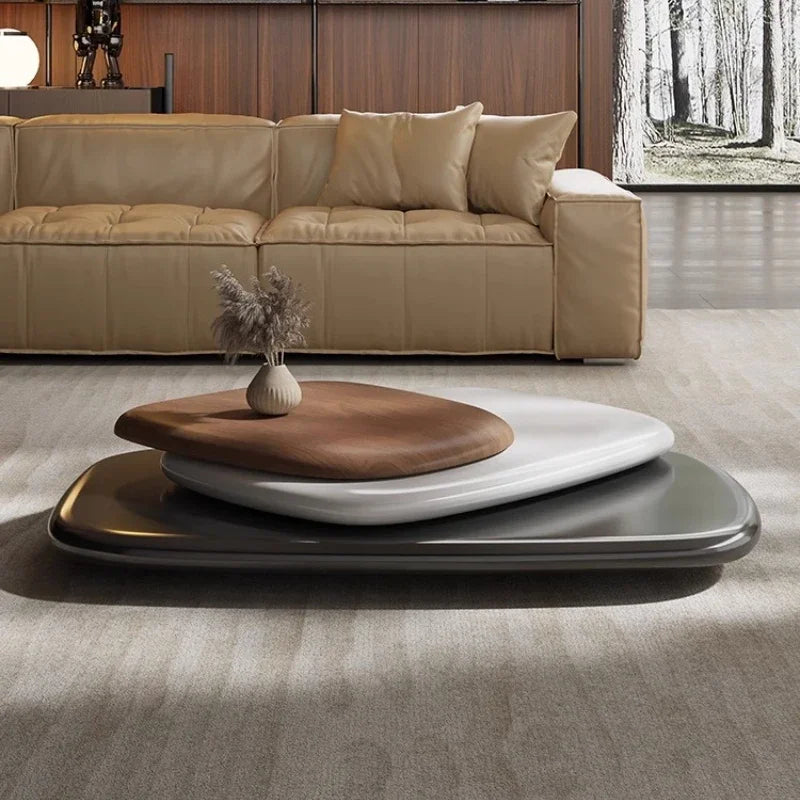 Rotating Italian designer coffee table by MC THE BLACK DIAMOND with minimalist floating style for large apartments